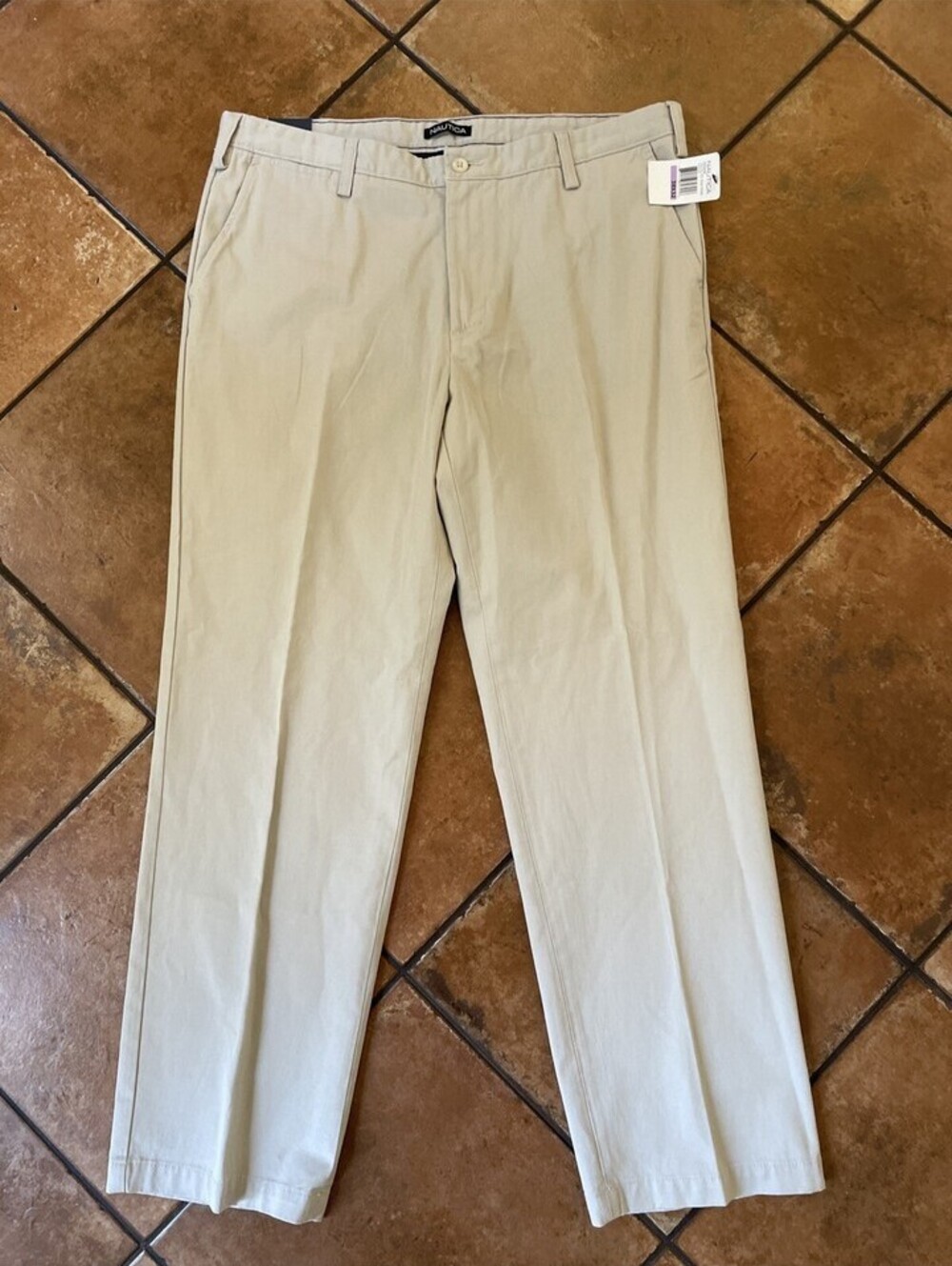 Nautica Pants True Khaki Straight 100% Cotton Tan NWT 38x32
